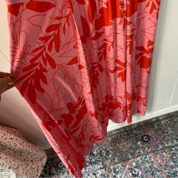 Land's End Dress Sz 2X Maxi Cap Sleeve Tropical Floral Leaf Print Pink Vacation - Picture 4 of 11